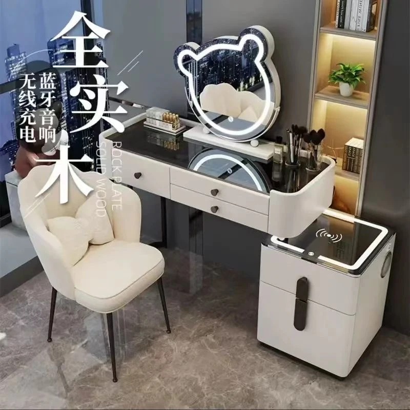 2025新款斗柜梳妆台一体蓝牙音箱无线充电轻奢网红ins风化妆桌