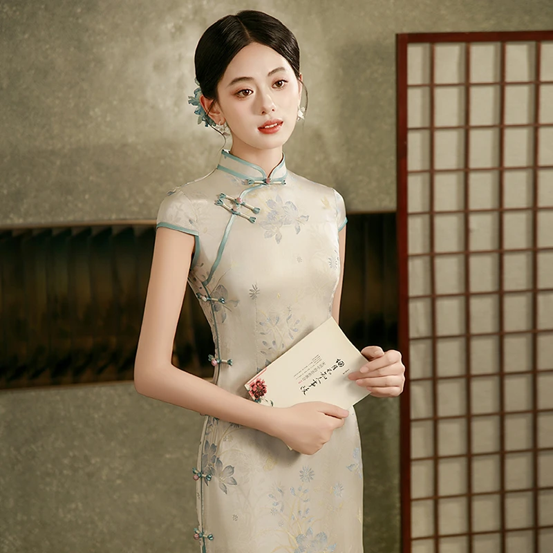 新中式旗袍高端日常可穿2025夏季复古改良长裙老上海素雅国风礼服