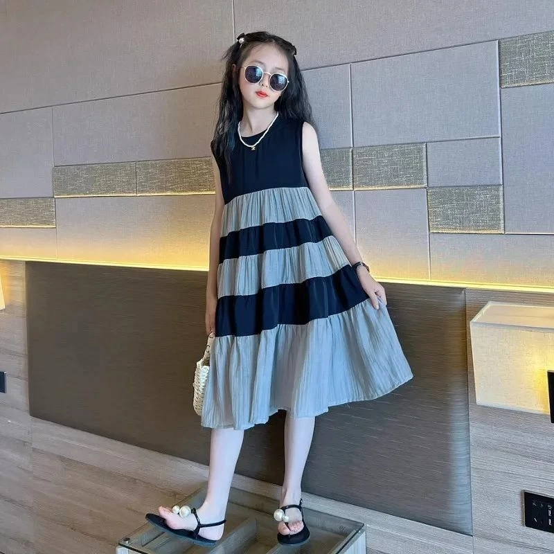 新款休闲时尚长裙儿童洋气连衣裙无袖长款裙子女童背心裙夏季童装