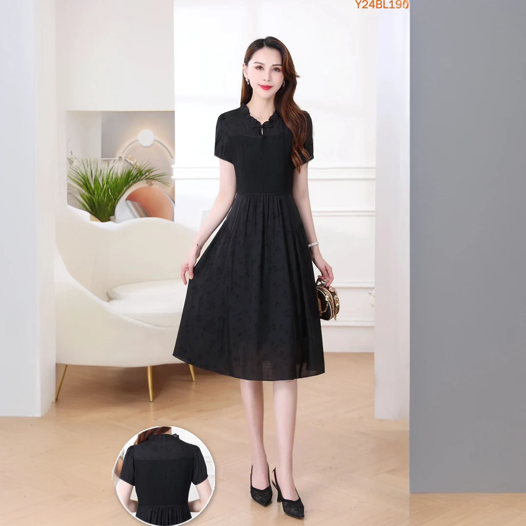 L195专柜同款2025夏季女款长裙名媛裙子高贵拼接优雅修身连衣裙