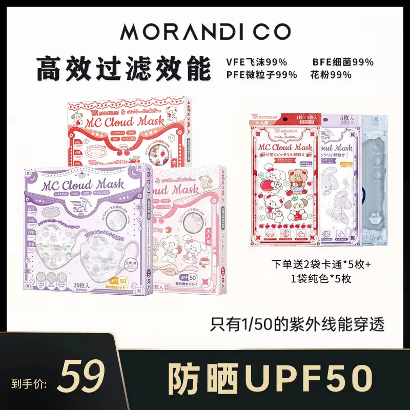 Morandi co云朵美颜防晒口罩一次性独立装夏季超薄一次性高颜值