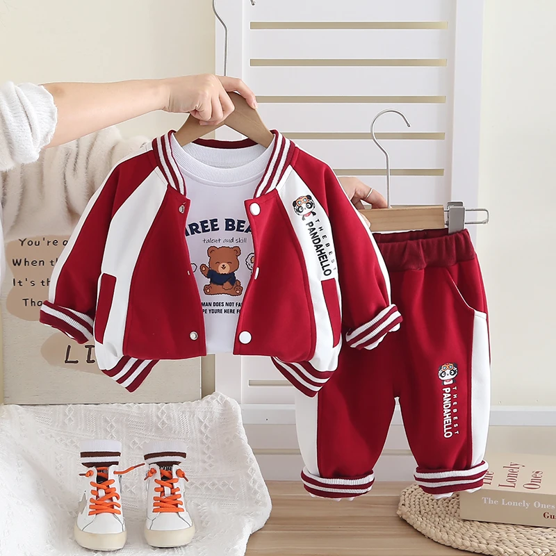 男童春秋季新款棒球服婴儿三件套2025春装时髦儿童外穿长袖套装