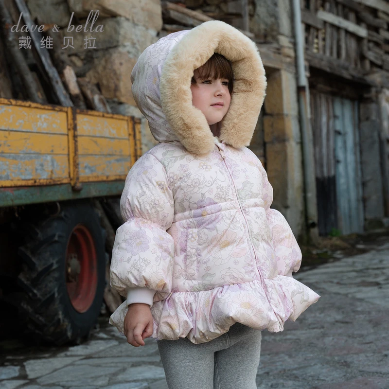 戴维贝拉儿童抗菌羽绒服女童加绒外套A类防水上衣冬装女DB4253759