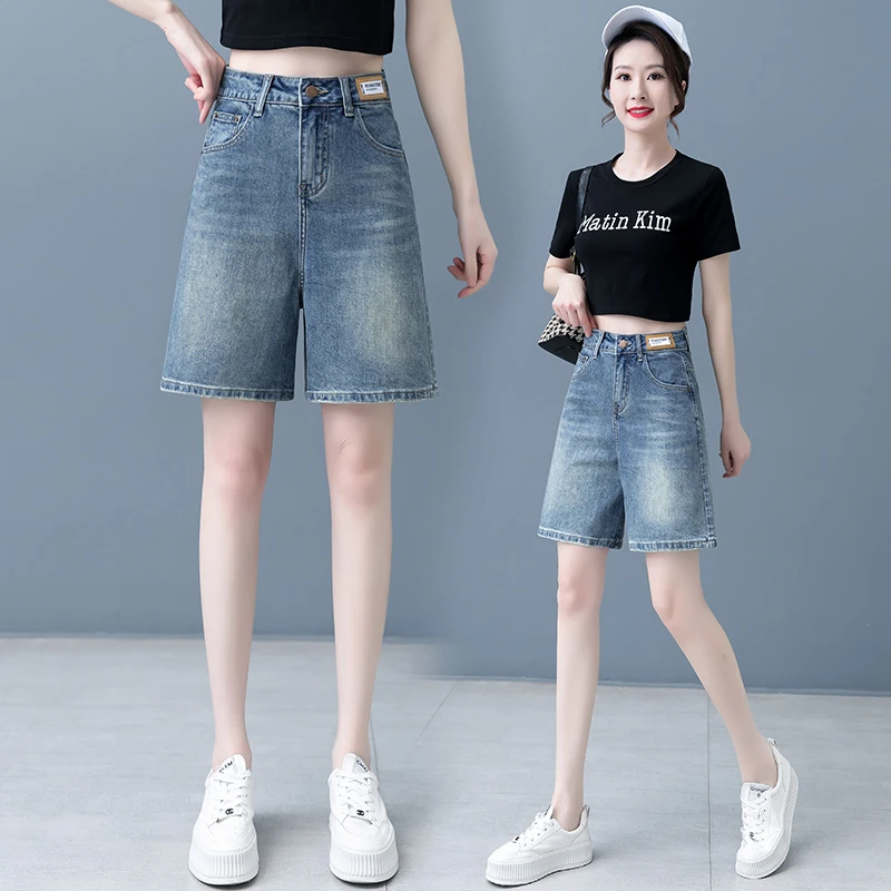 复古蓝牛仔短裤女五分裤2025薄款高腰显瘦时尚宽松百搭夏季裤子潮