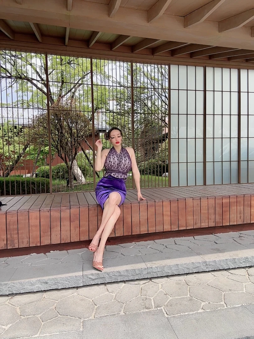 《鎏金—紫》紫色丝绒高腰高弹半身裙（膝盖处）wwq009