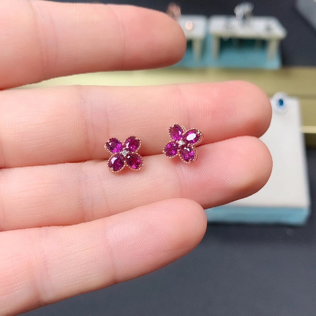 石榴石（紫牙乌）耳钉银S925镶嵌