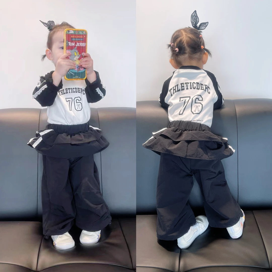 【烁烁家】2025韩版秋季新款女童字母印花长袖打底衫T恤 宝宝屁帘裤