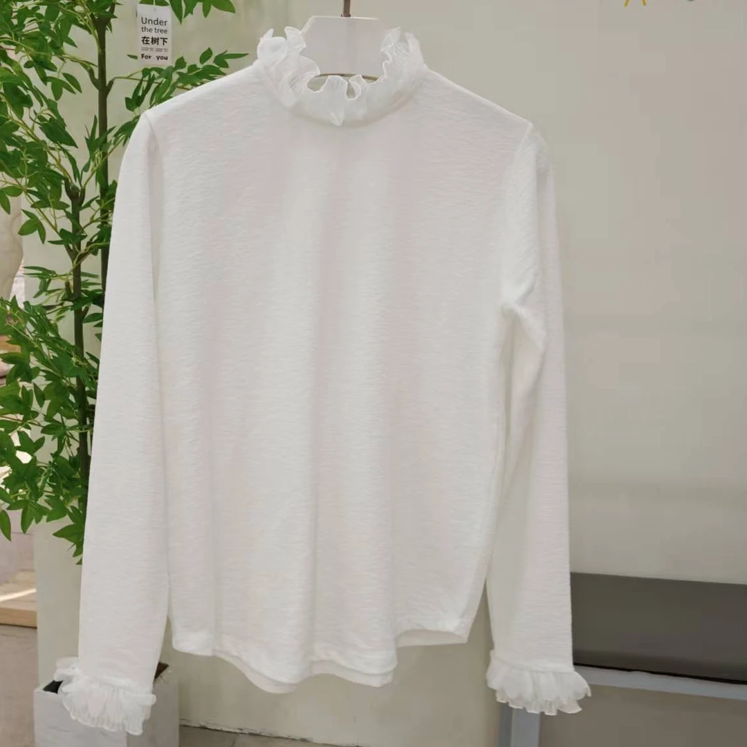 半高领长袖蕾丝T恤纯色百搭女士网红时尚内搭