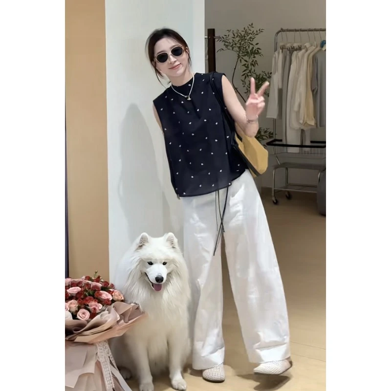 圆领雪纺衬衫女夏季爆款衬衣小衫法式镂空背心无袖气质上衣显瘦