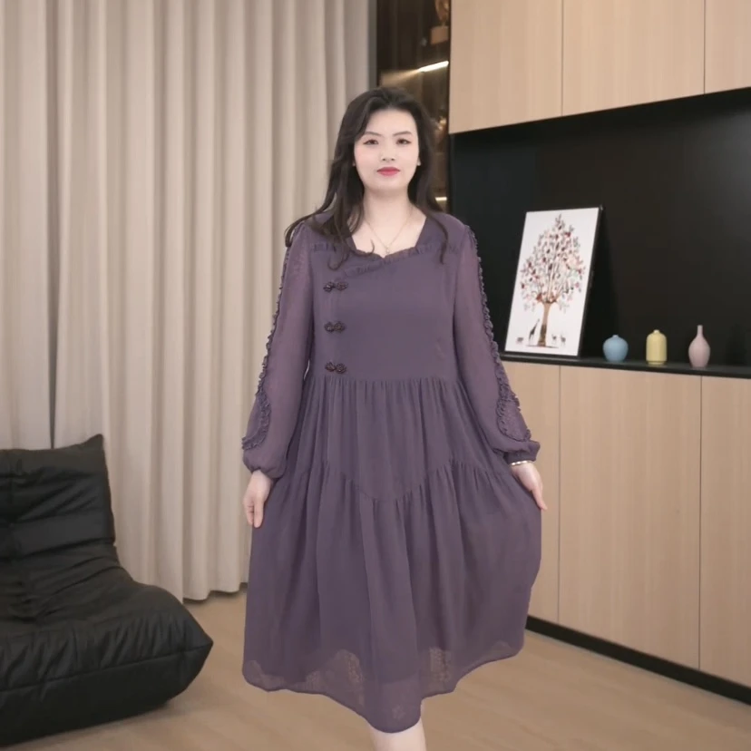 胖依依大码女装2025春季新款时尚百搭优雅显瘦气质连衣裙250168