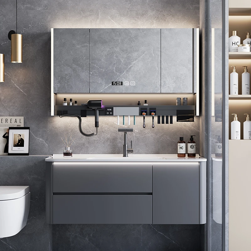 新款圆弧陶瓷一体盆浴室柜比赛卫生间洗漱台洗手洗脸盆柜组合套装