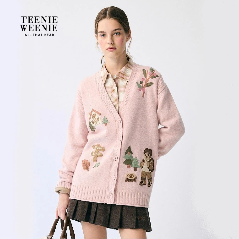 *TeenieWeenie小熊女装毛针织衫25秋新重工V领开衫女TTCK254TC5B