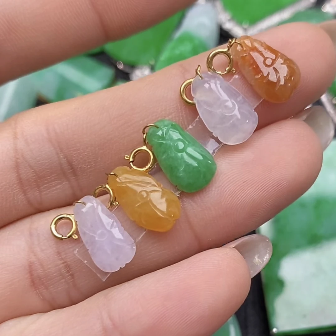 缅甸翡翠A货小滴溜18k金镶嵌