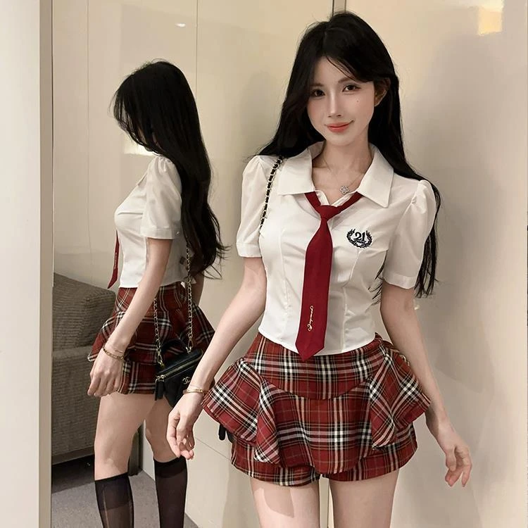 美式学院风套装jk制服衬衫足浴足疗技师工作服2025新款夏辣妹工服