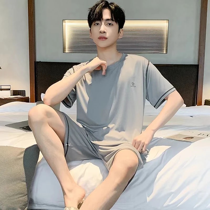 雅鹿男士睡衣夏季短袖莫代尔2025新款夏天男薄款青少年家居服套装