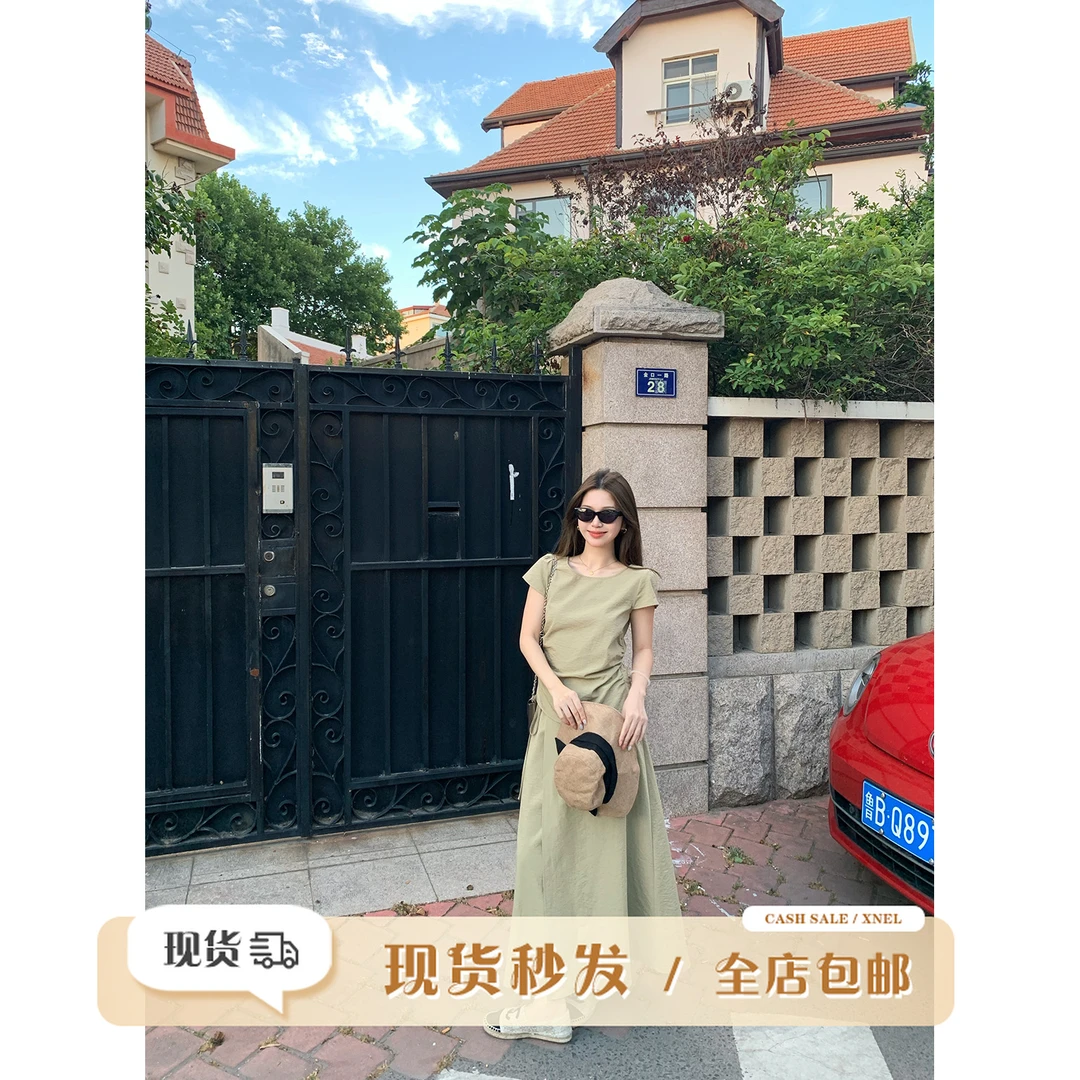 陳文文xenl【长岛冰茶】夏季简约气质套装捏褶上衣半裙两件套Z0142