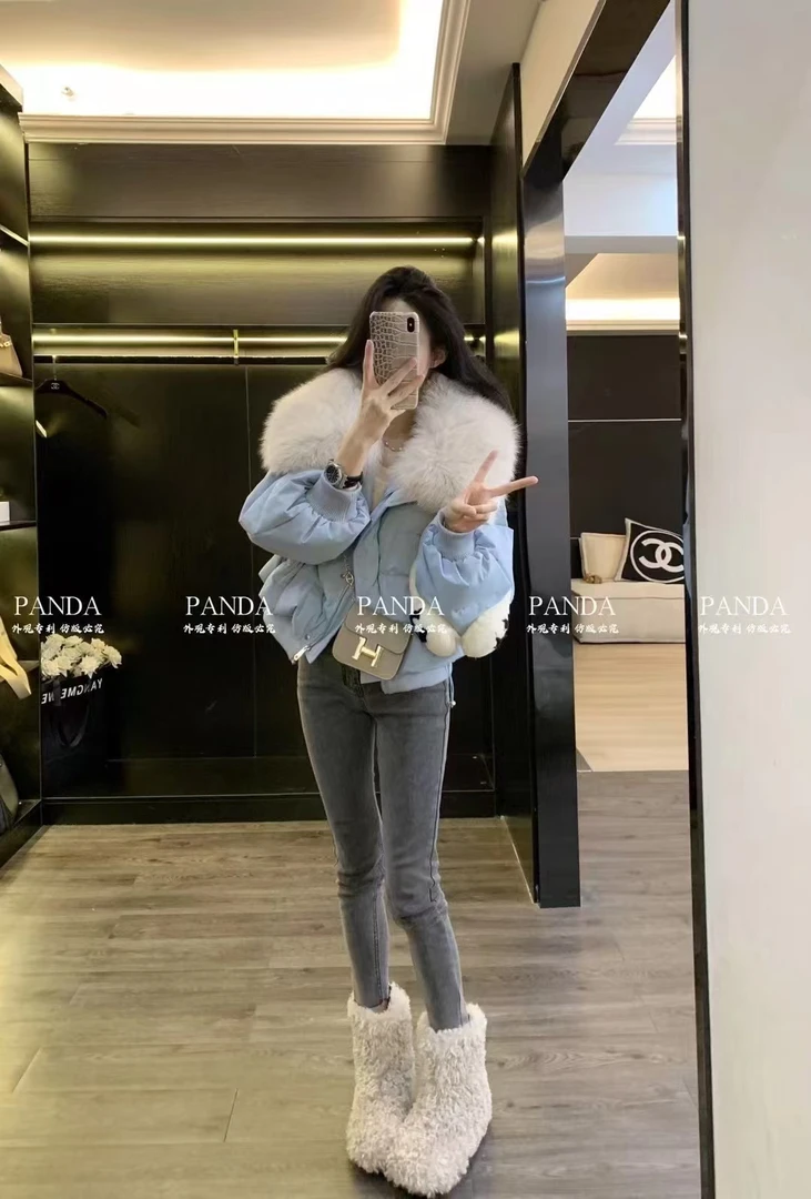 【姜夫人】韩系学院风大毛领短款女冬季新款宽松小个子加厚短外套