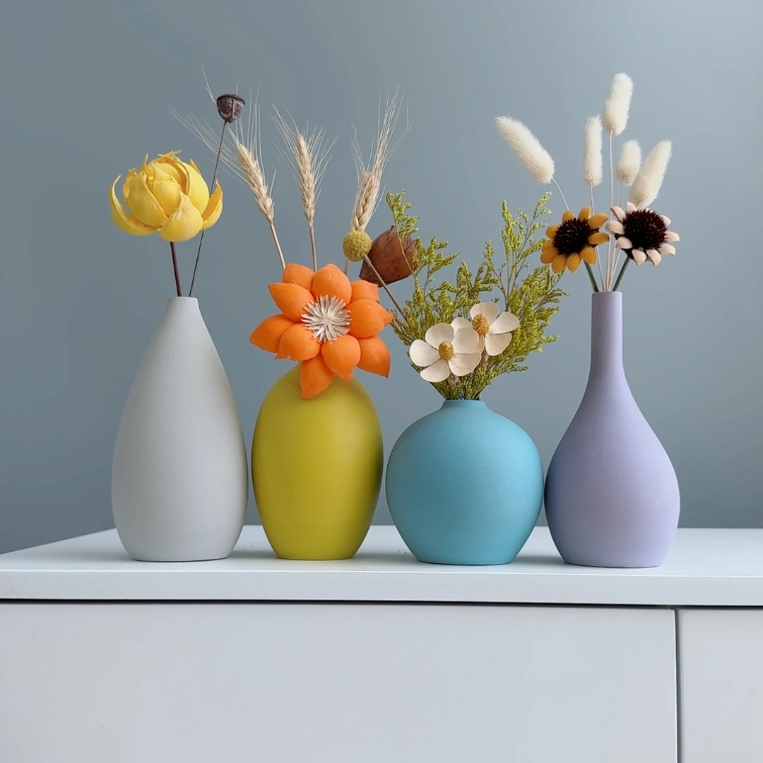 摆件陶瓷小花瓶摆件含花总高约20-30cm