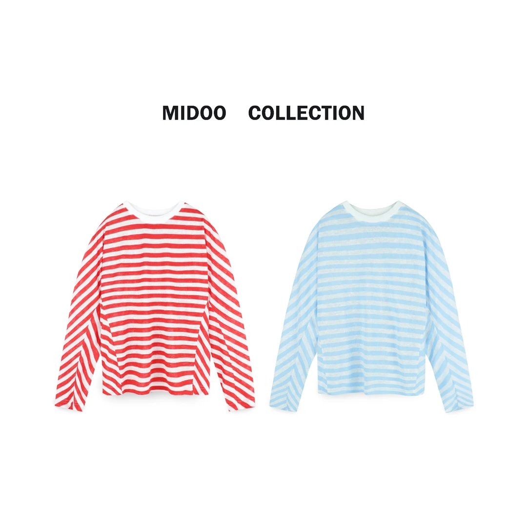 MIDOO 海岸线2024 早春慵懒感薄溜条纹上衣T恤