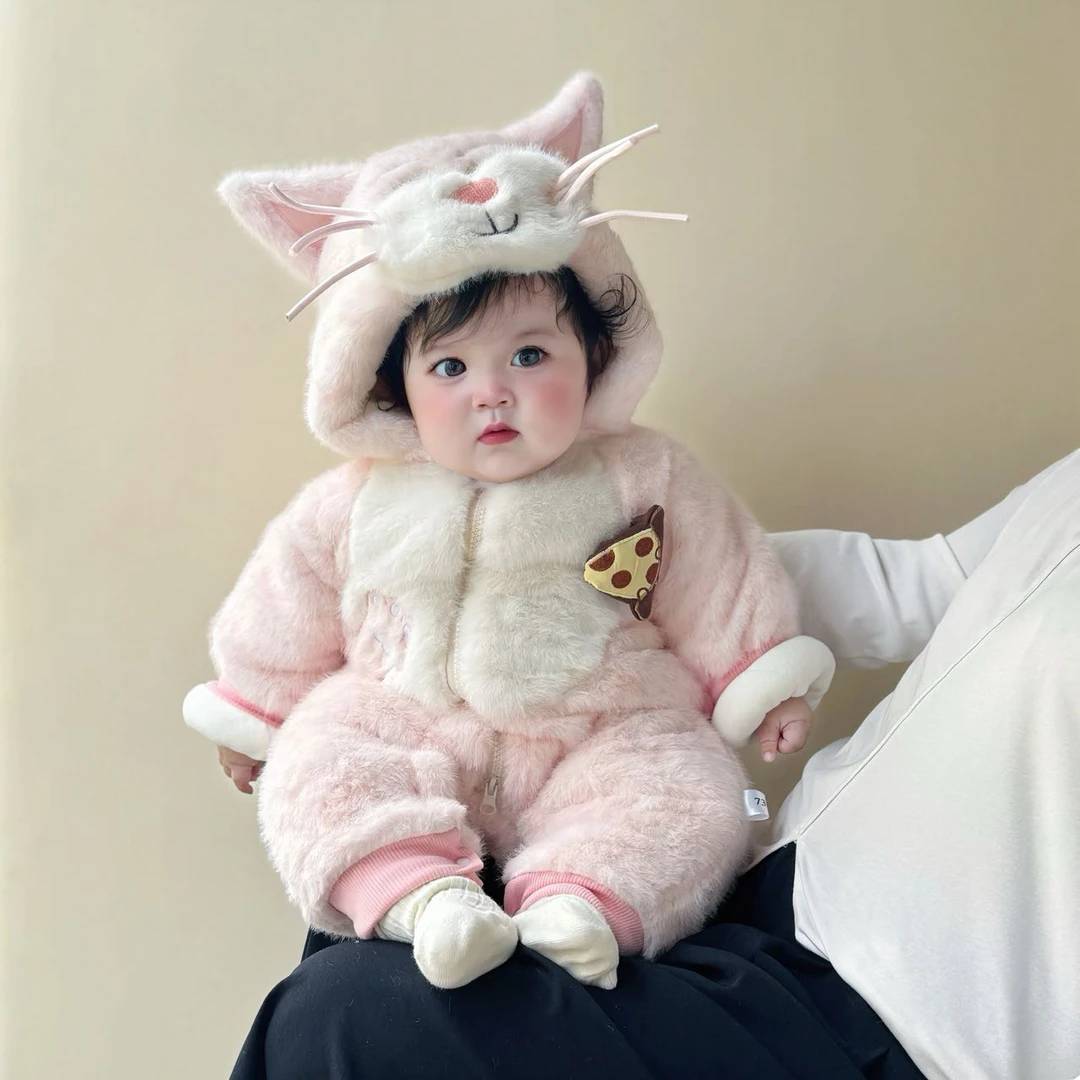 猫咪日记连体男女宝可爱超萌毛茸茸保暖哈衣冬季外出爬服加厚哈衣