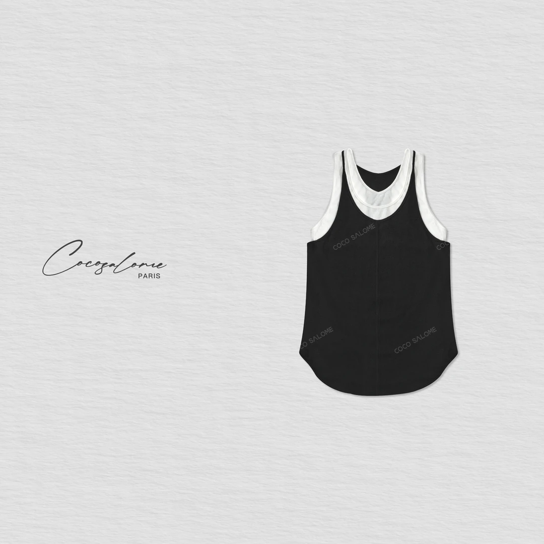 韩彬彬"叠叠乐"初秋穿搭醋酸假两件设计U领吊带时髦背心188W-2