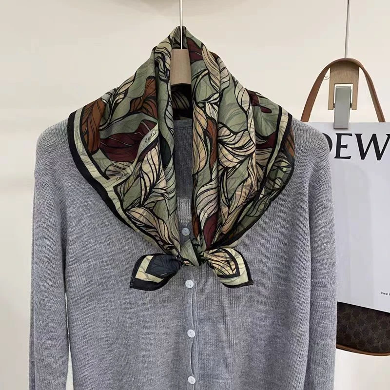 【70丝毛 彩色树叶】丝巾围巾高级披肩送礼复古国风双面