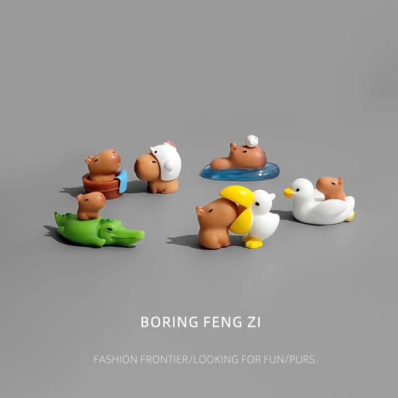 治愈系水豚摆件卡皮巴拉豚鼠桌面小摆件工位高颜值装饰小动物摆件