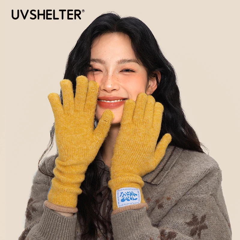 韩国2025冬ins博主同款手套毛线针织触屏布标加厚户外保暖女骑车