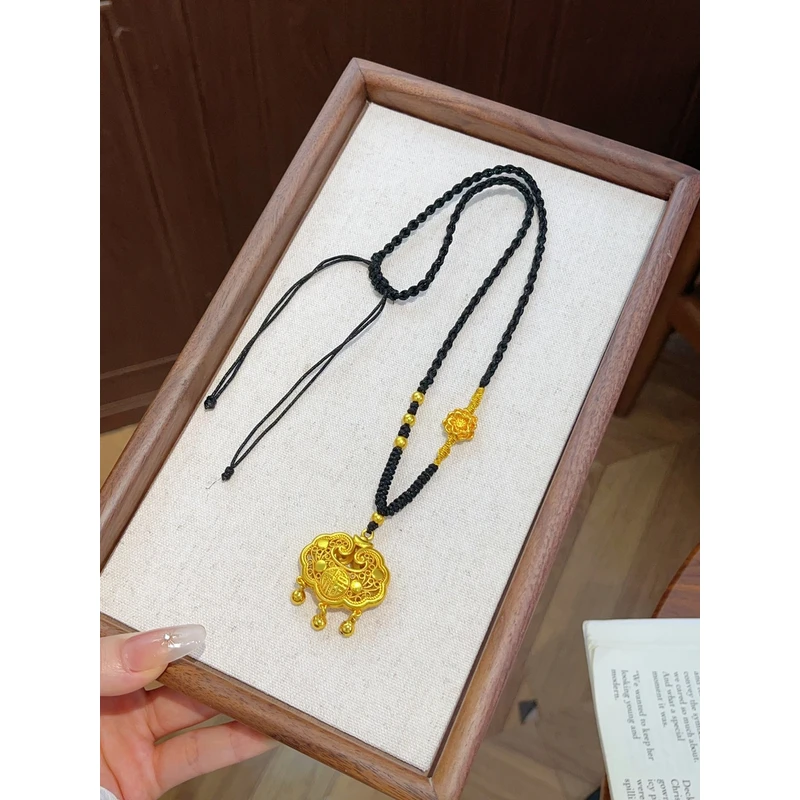 铜合金吊坠 新中式双面福字长命锁平安锁编织