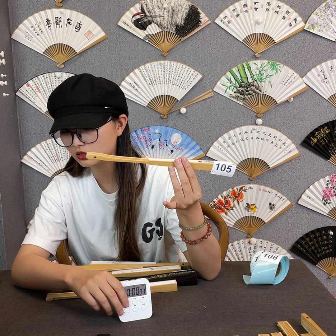 书法95寸玉竹-纯手绘-文玩扇骨（默认粘好）编码105