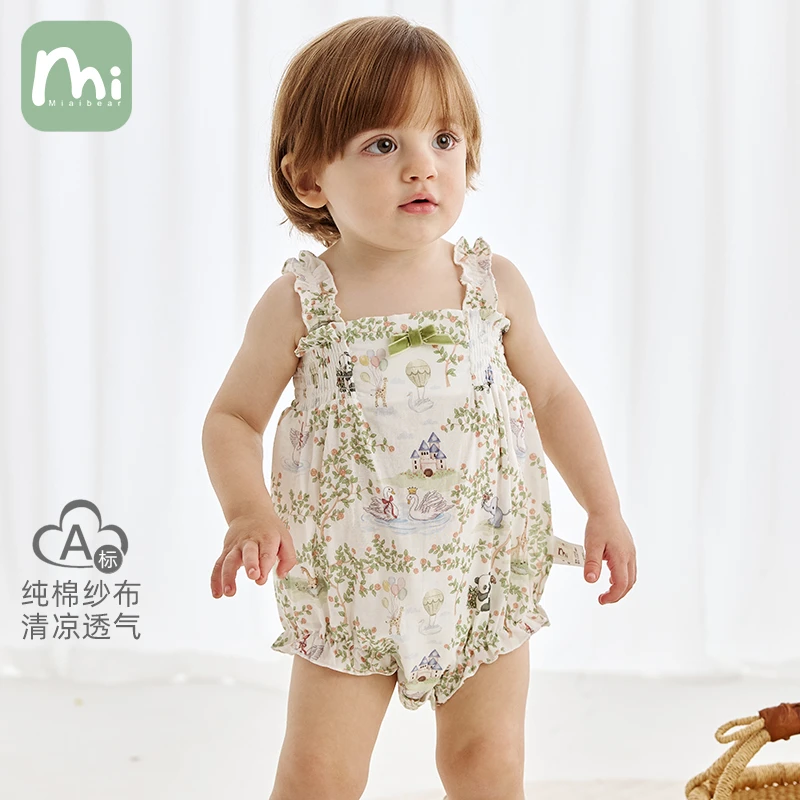 婴儿包屁衣夏季连体衣a类纯棉女宝宝衣服薄款吊带三角哈衣爬爬服