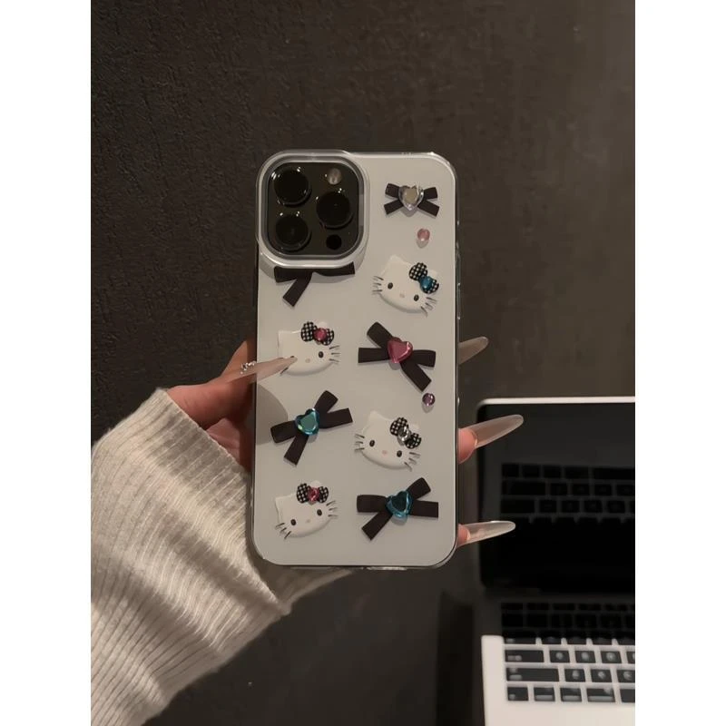 黑蝴蝶结kt适用于苹果16promax手机壳iPhone15小众双层IMD华为p60