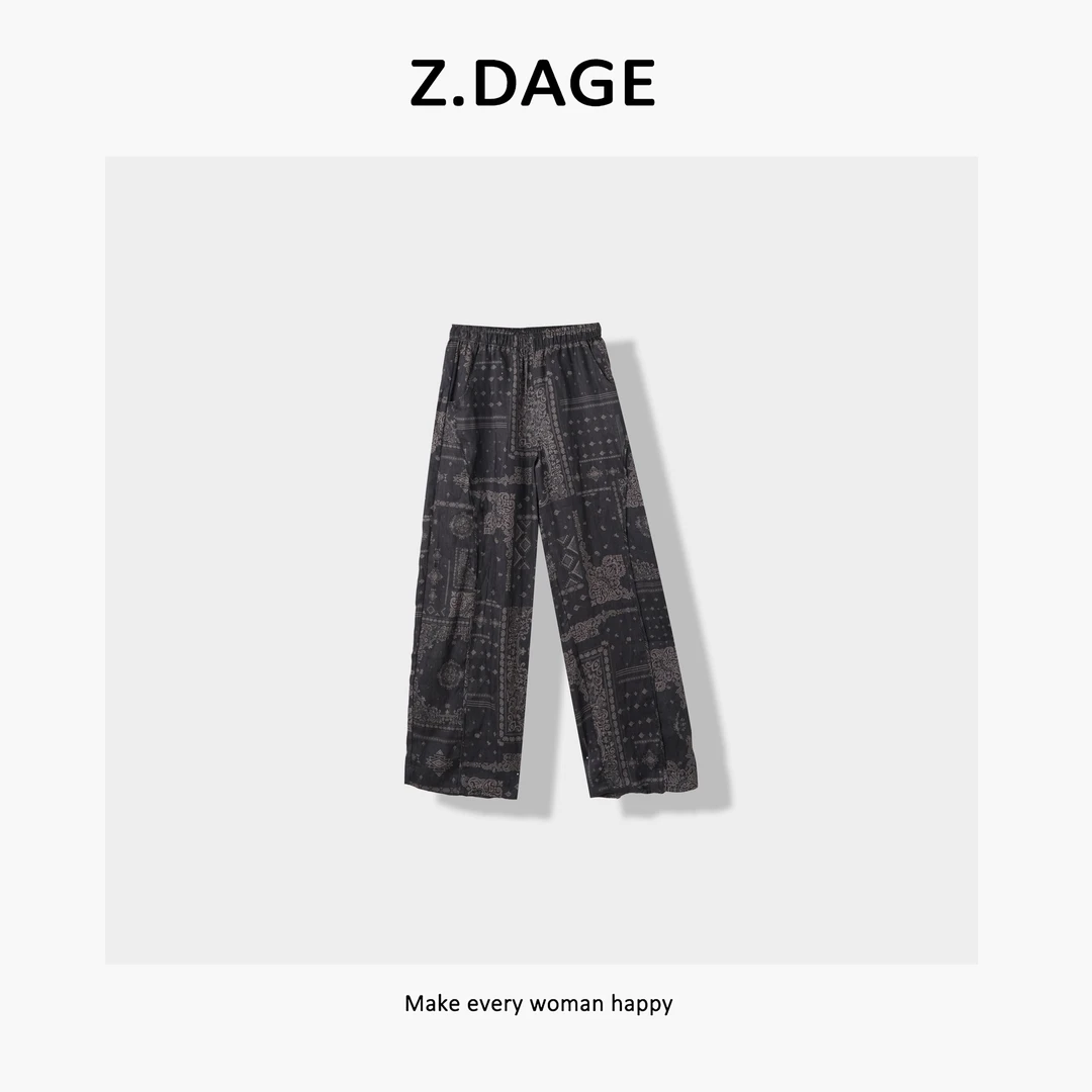 z.dage-‘古巷新式’100亚麻春夏时尚休闲老钱奇异艺术印花裤-25177