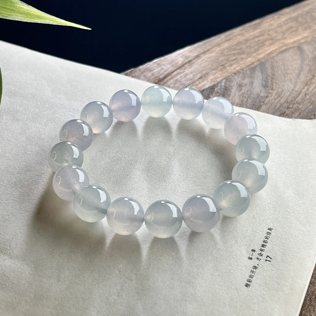 高冰梦幻飘色手串四会翡翠渐变小清新人鱼姬少女极光冰透幽灵玉石