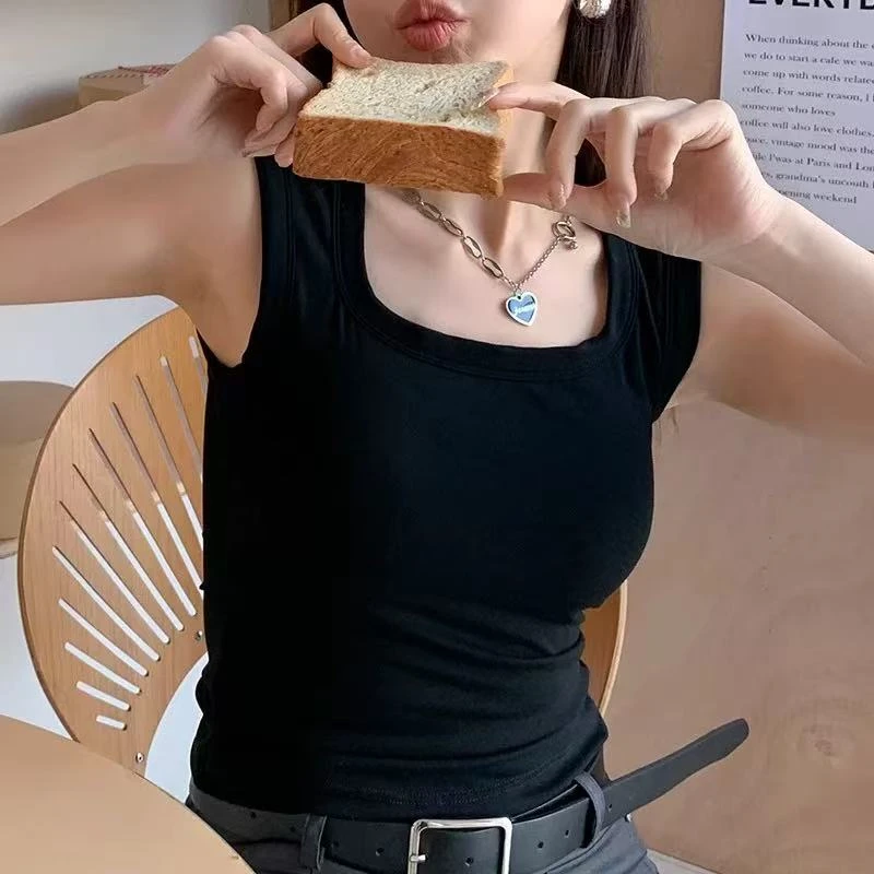 359-吊带背心女内搭带胸垫一体方领外穿宽肩遮副乳防走光无袖上衣