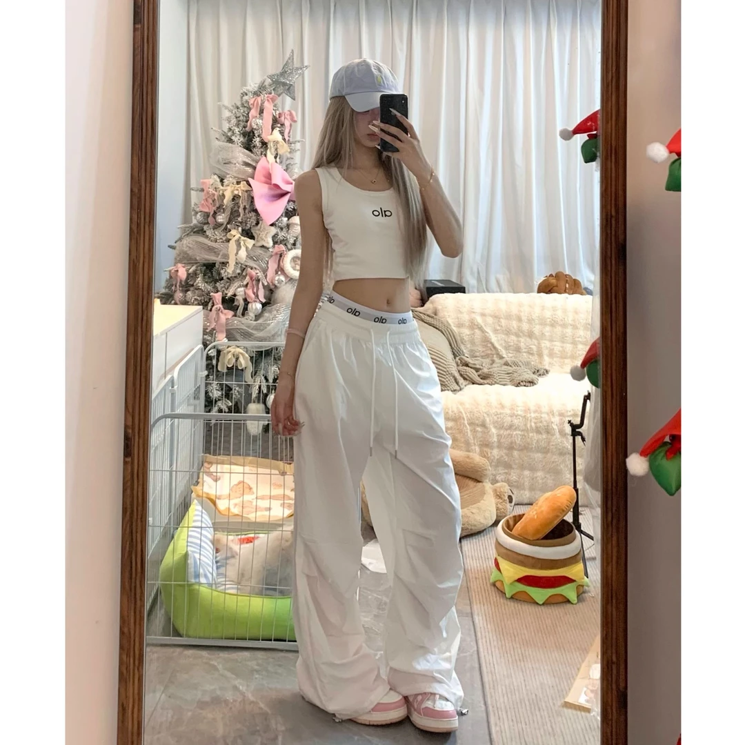 【屁屁猪自制】【现货+运费险】夏季字母绣花高腰工装裤百搭运动裤WM