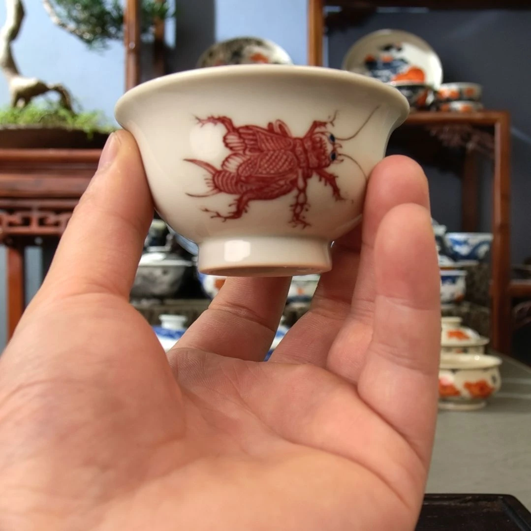 全红釉里红小压手