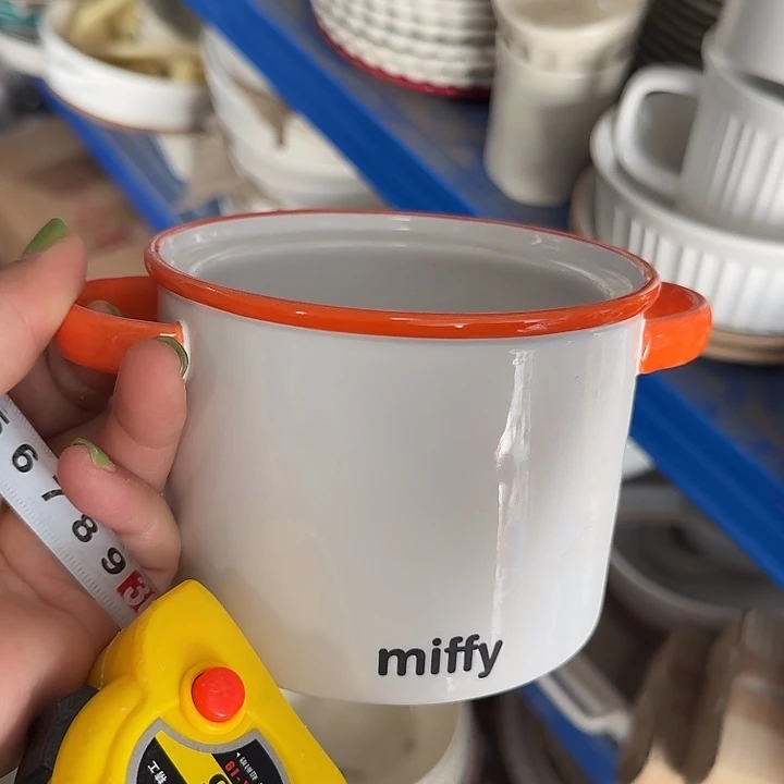 外贸尾单高温陶瓷微瑕米菲双耳