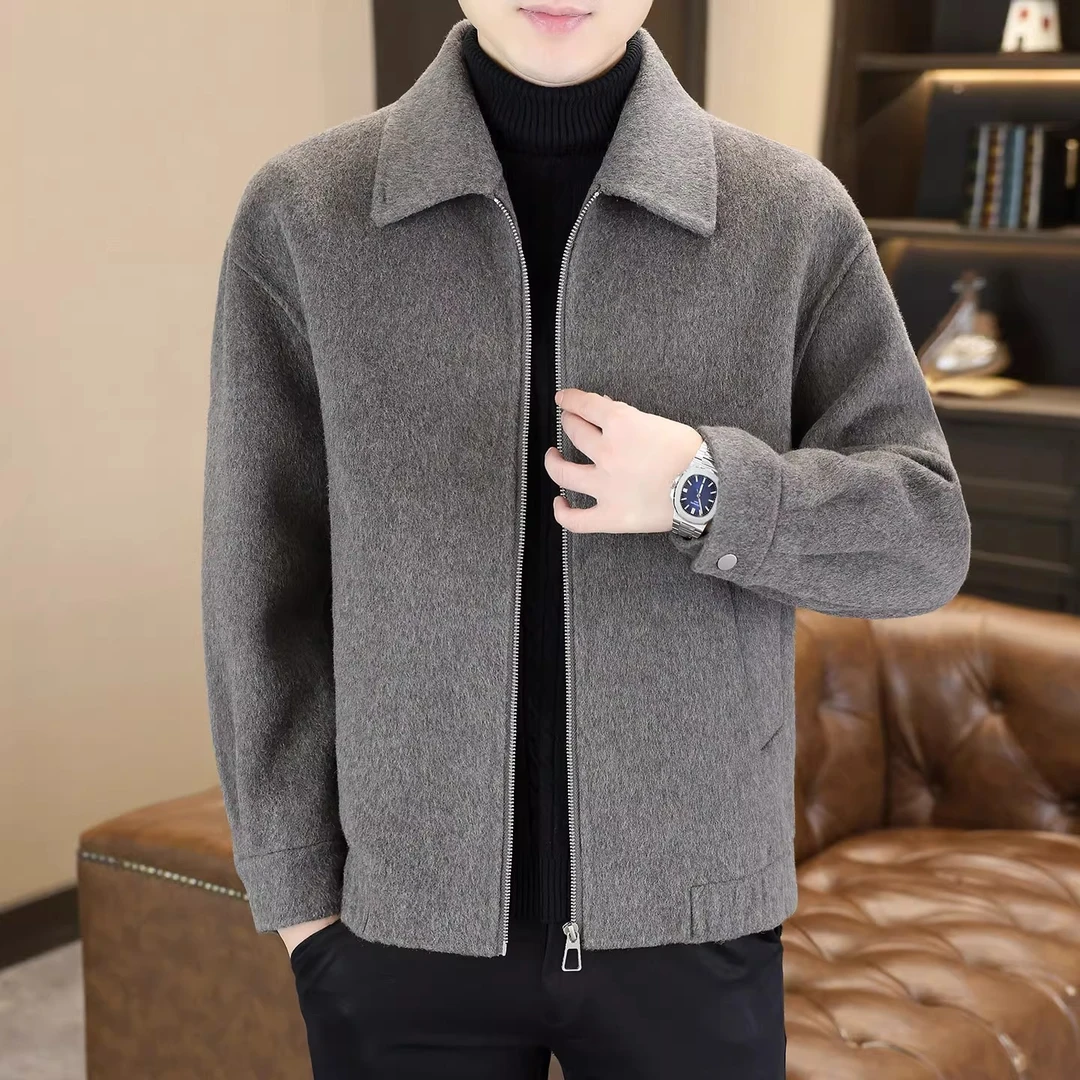 CQV短款双面呢羊毛大衣男士高档翻领呢子外套轻熟风加厚毛呢夹克