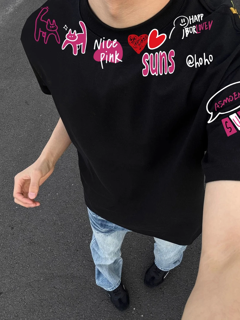 2025男装新款男装潮牌美式夏季纯棉宽松男士情侣短袖T恤ins潮透气