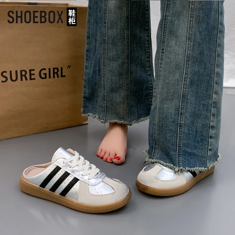 SHOEBOX鞋柜韩版时尚休闲鞋2025夏季新款百搭德训鞋半拖鞋单鞋