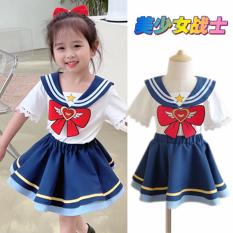 纯棉女童美少女战士套装儿童六一cos演出服宝宝夏季半身裙两件套