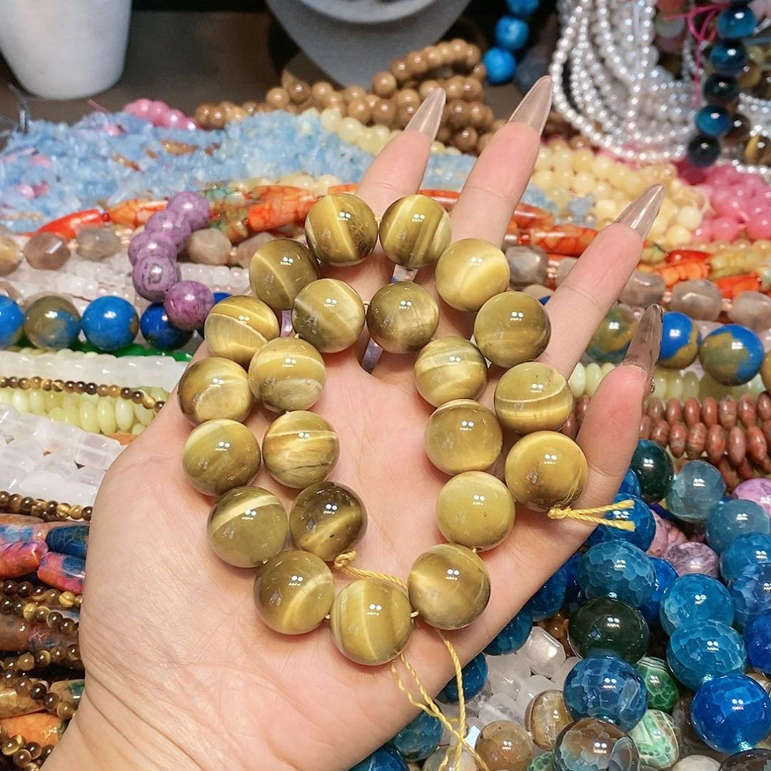 玛瑙/玉髓散珠天然金虎眼16mm一条