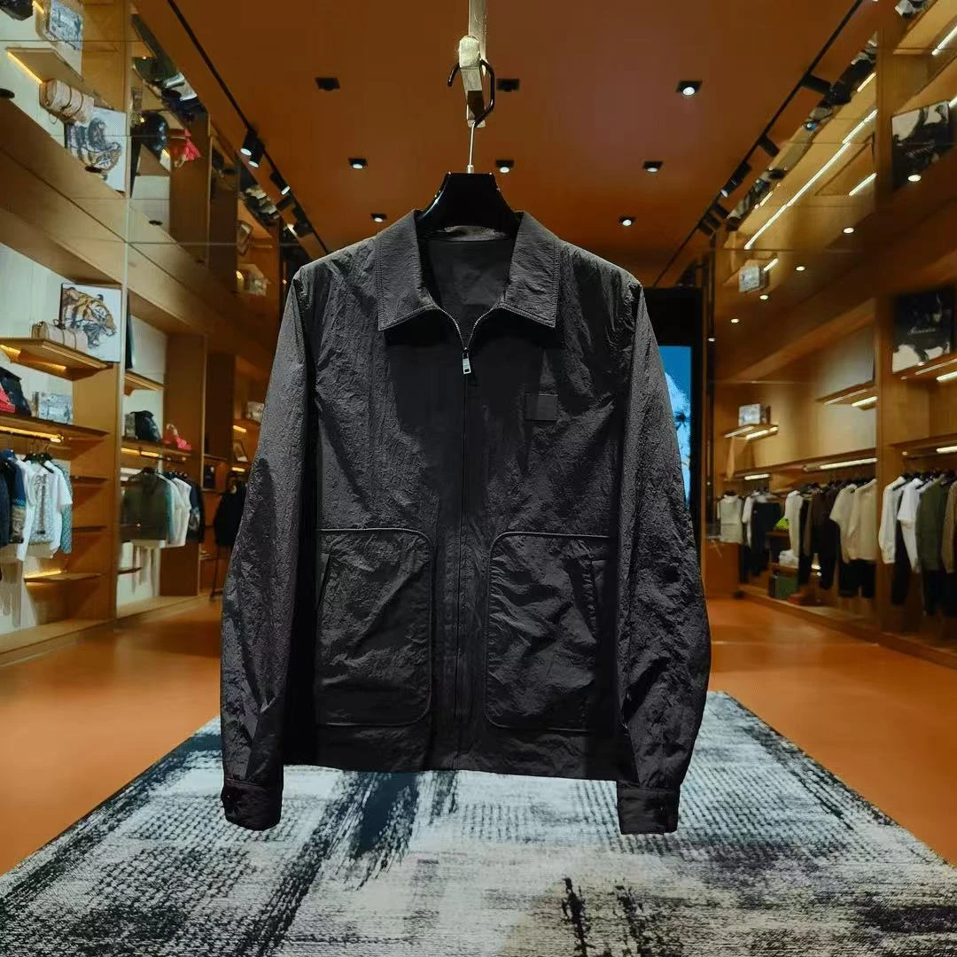 春秋薄款外套休闲纯色夹克翻领百搭男潮流宽松黑色时尚户外防晒服