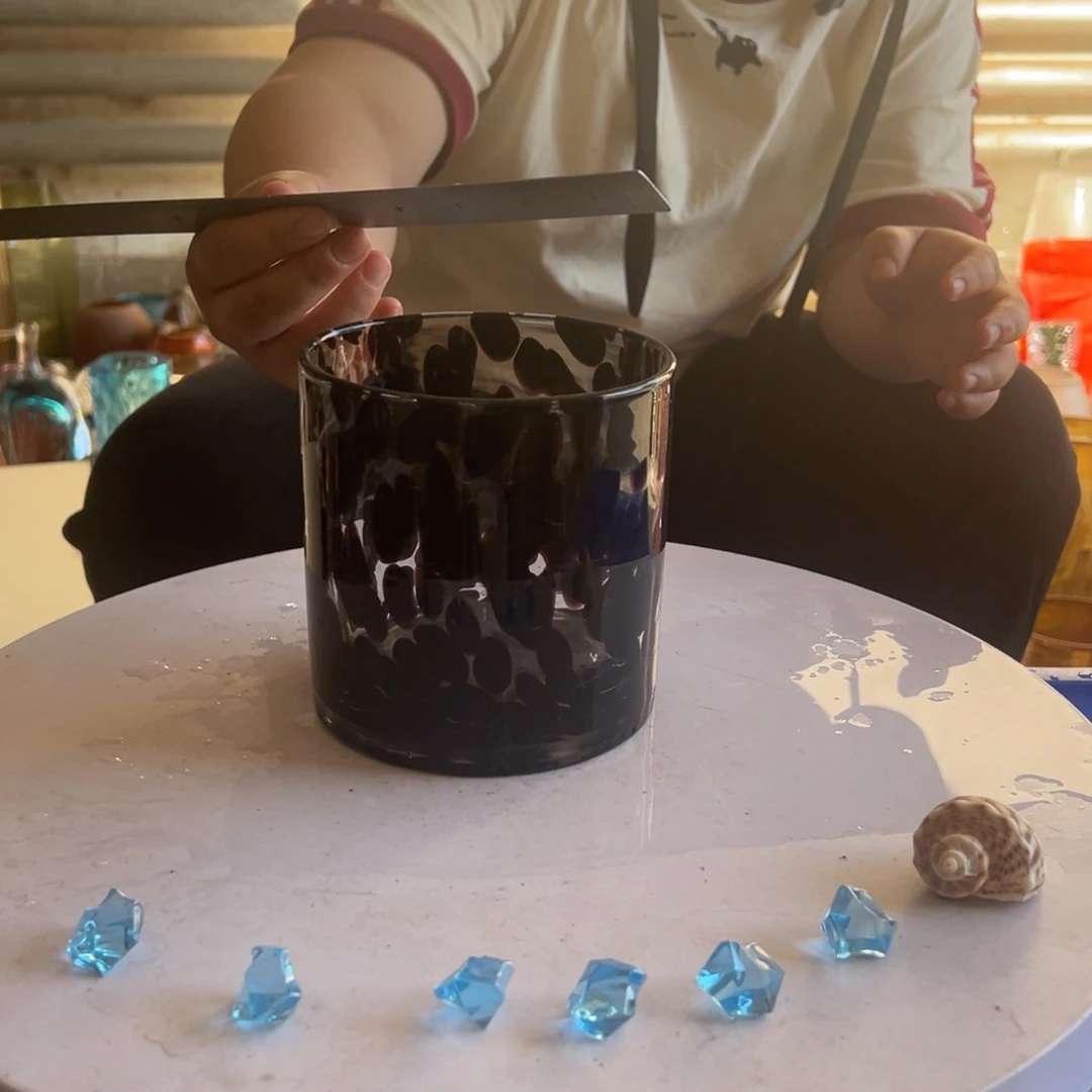 透明黑波点琉璃花器摆件微瑕