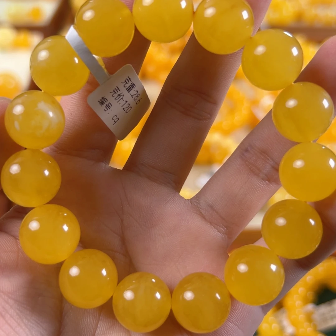 手链琥珀未镶嵌28.6g焦皮同料圆珠15mm cq