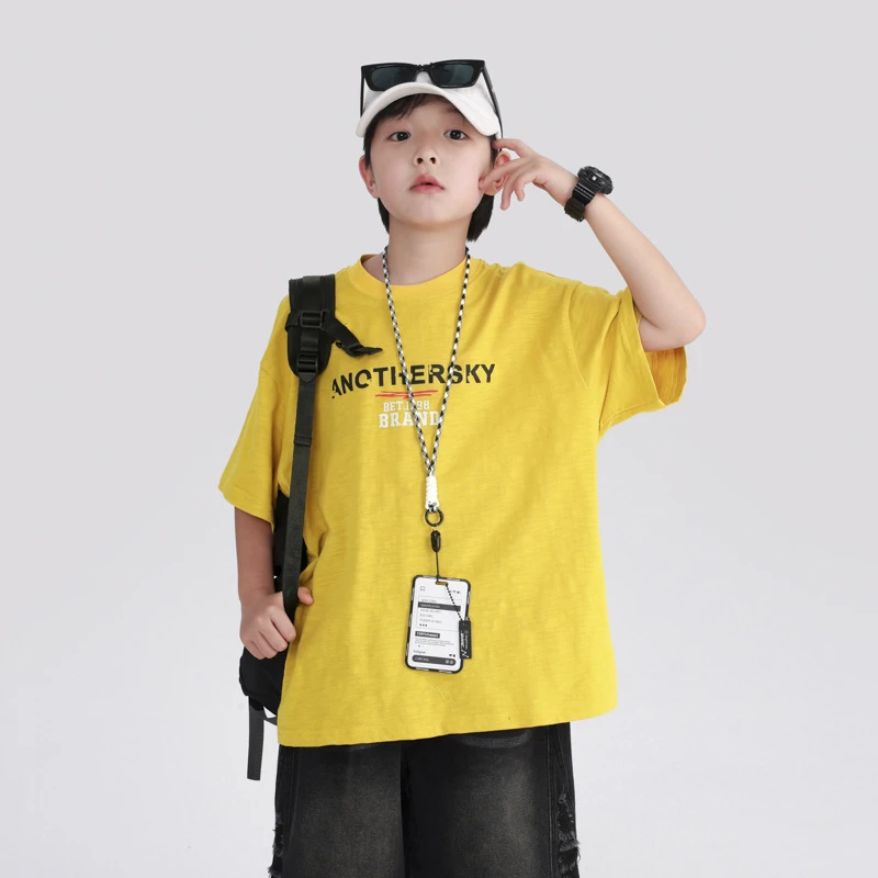 男童夏季多巴胺纯棉短袖T恤2025新款青少年儿童夏装半袖冰感上衣