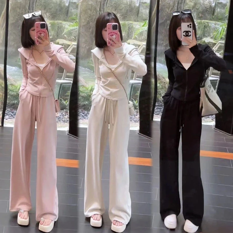 欧若风休闲时尚套装女2025早秋装连帽卫衣阔腿裤小个子运动两件套