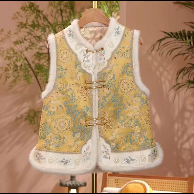 《雁无声-棉马甲》加棉加厚2025新中式国风提花女士百搭马甲