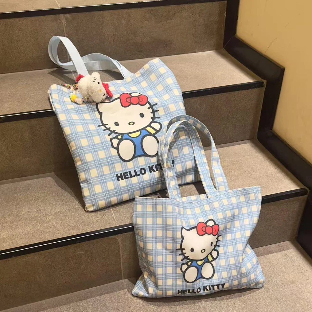 蓝色kitty手提袋上班族通勤大容量收纳袋学生补课轻便收纳包yj